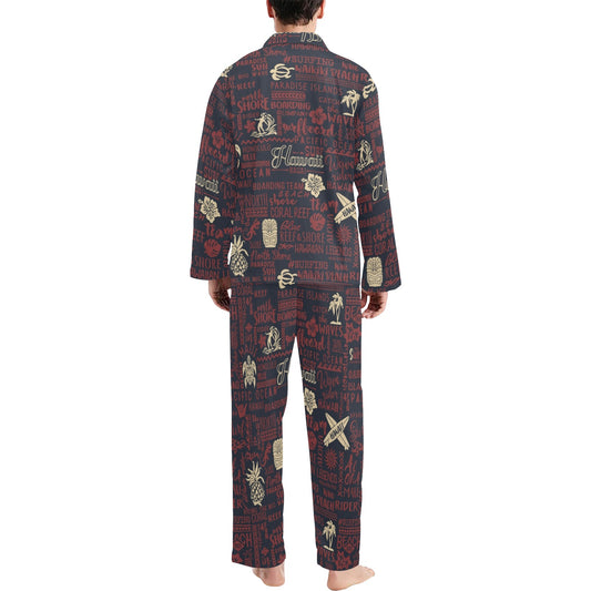 Hawaiian Themed Pattern Print Design H017 Men's Long Pajama Set