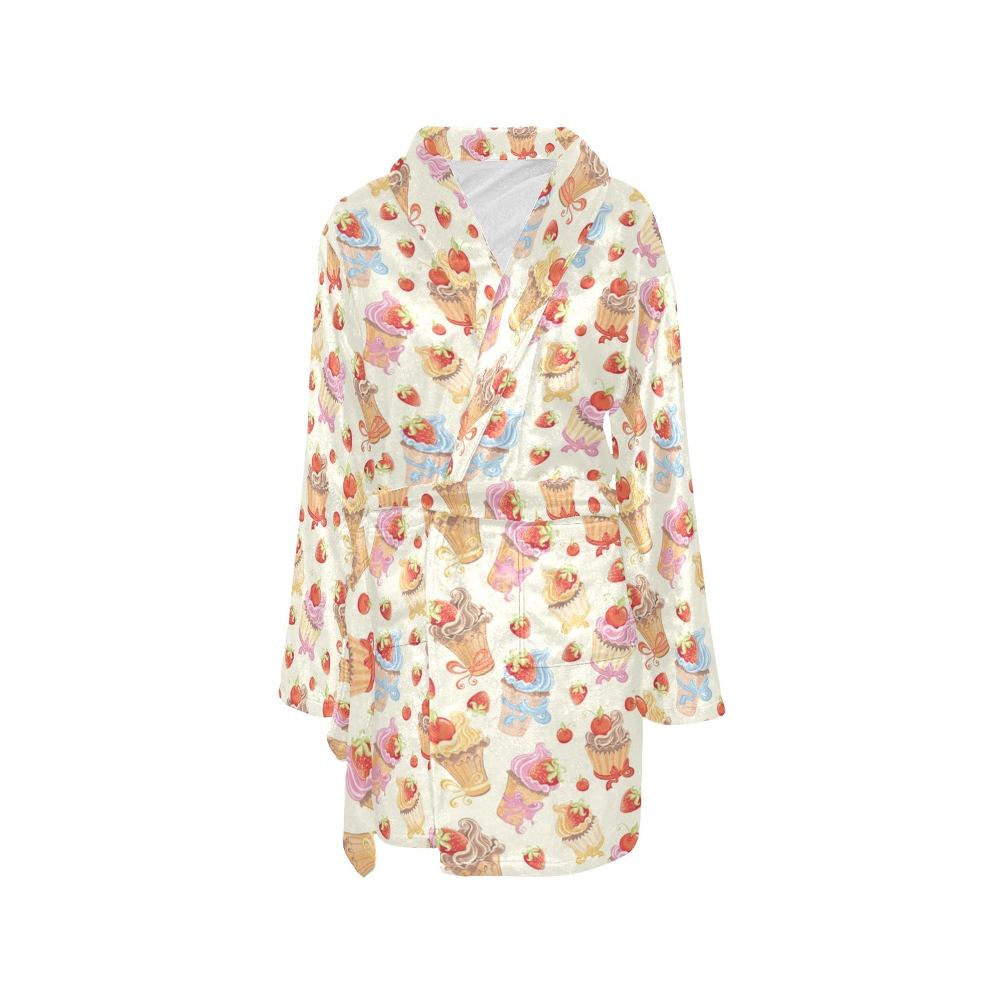 Cupcakes Strawberry Cherry Print Women's Fleece Robe