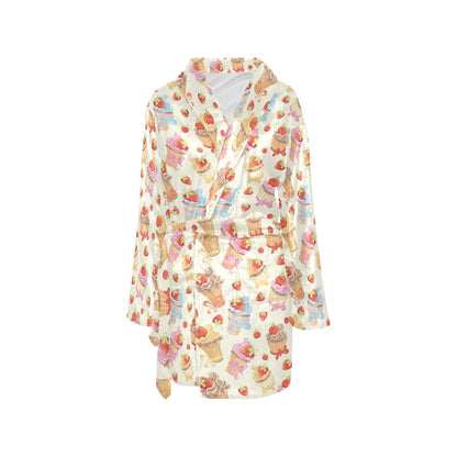 Cupcakes Strawberry Cherry Print Women's Fleece Robe