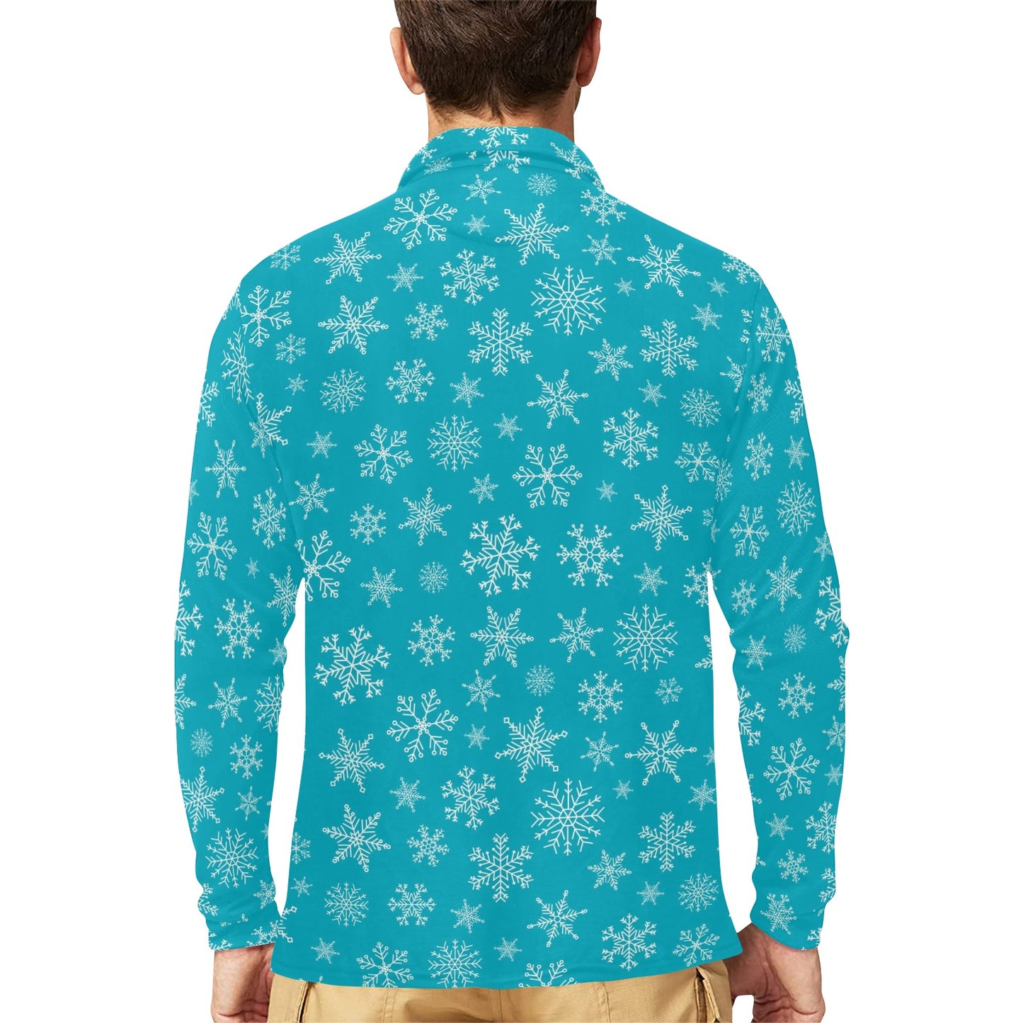 Snowflake Print Design LKS304 Long Sleeve Polo Shirt For Men's