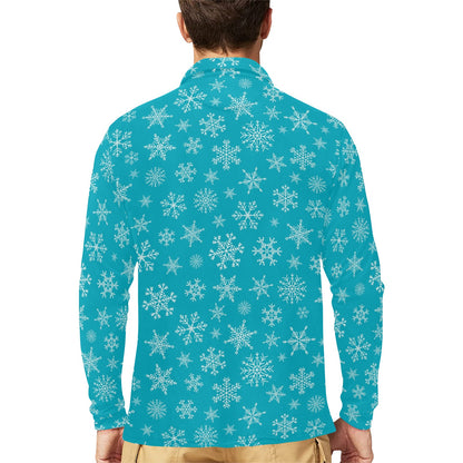 Snowflake Print Design LKS304 Long Sleeve Polo Shirt For Men's