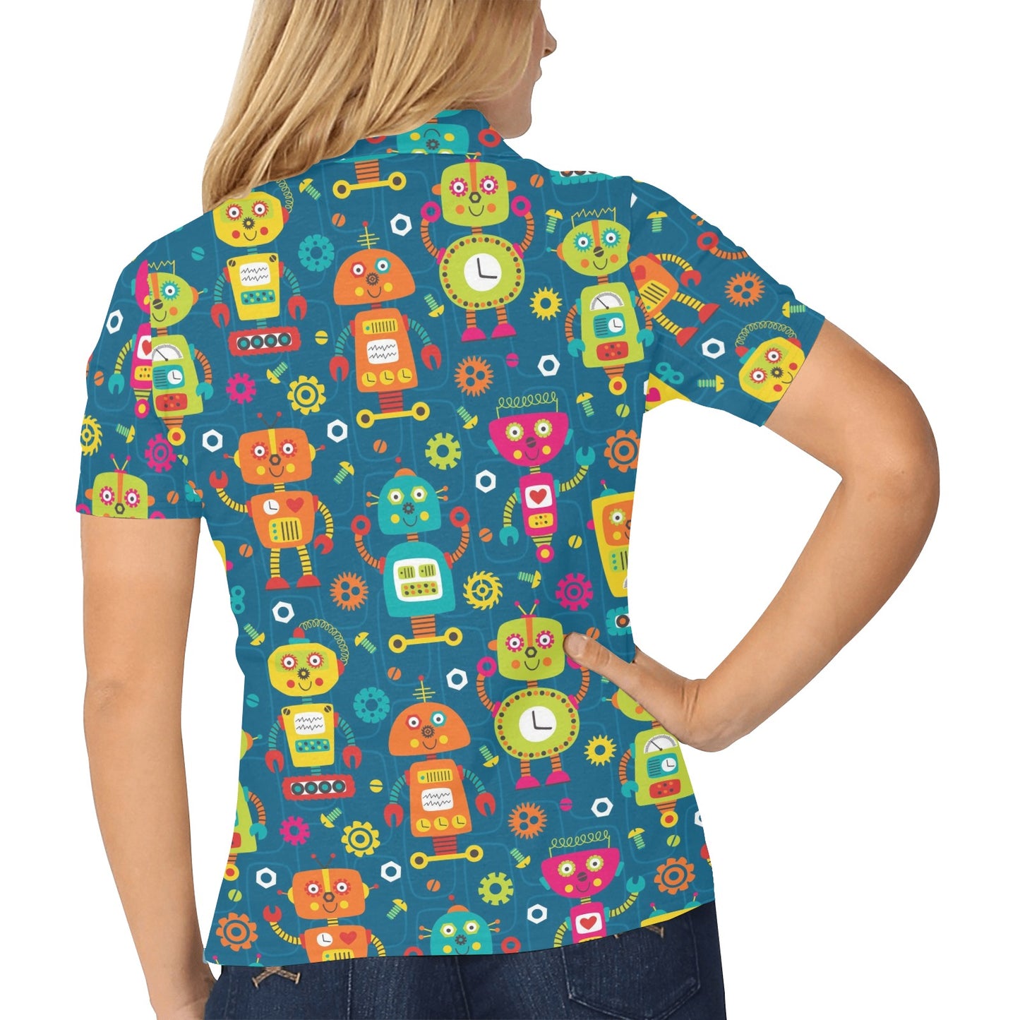 Robot Pattern Print Design A04 Women's Polo Shirt