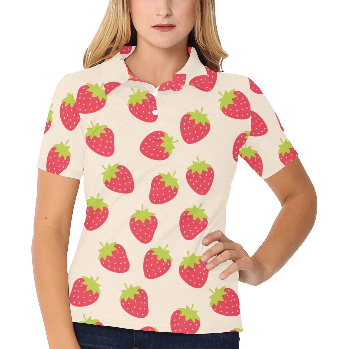 Strawberry Pattern Print Design SB02 Women's Polo Shirt