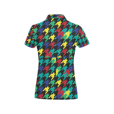 Houndstooth Colorful Pattern Print Design 02 Women's Polo Shirt