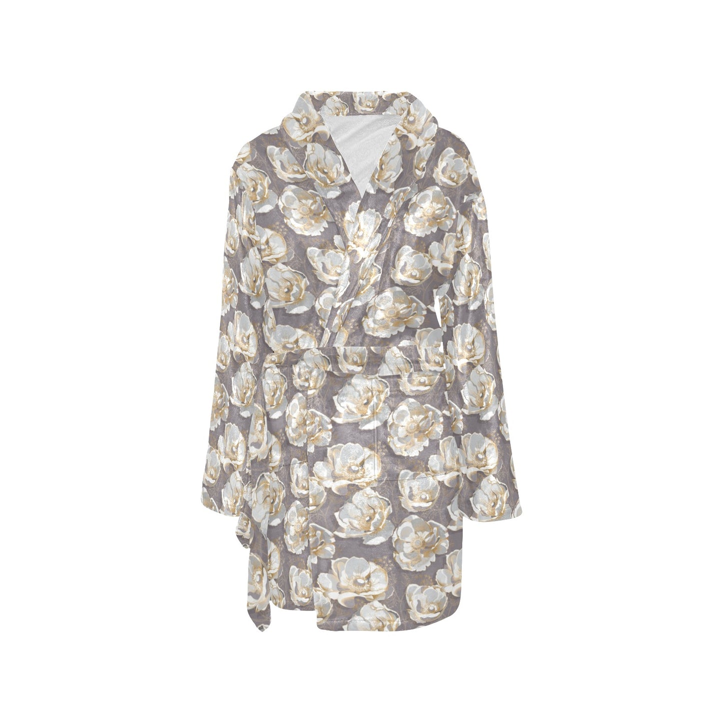 Elegant Grey Flower Print Women's Fleece Robe