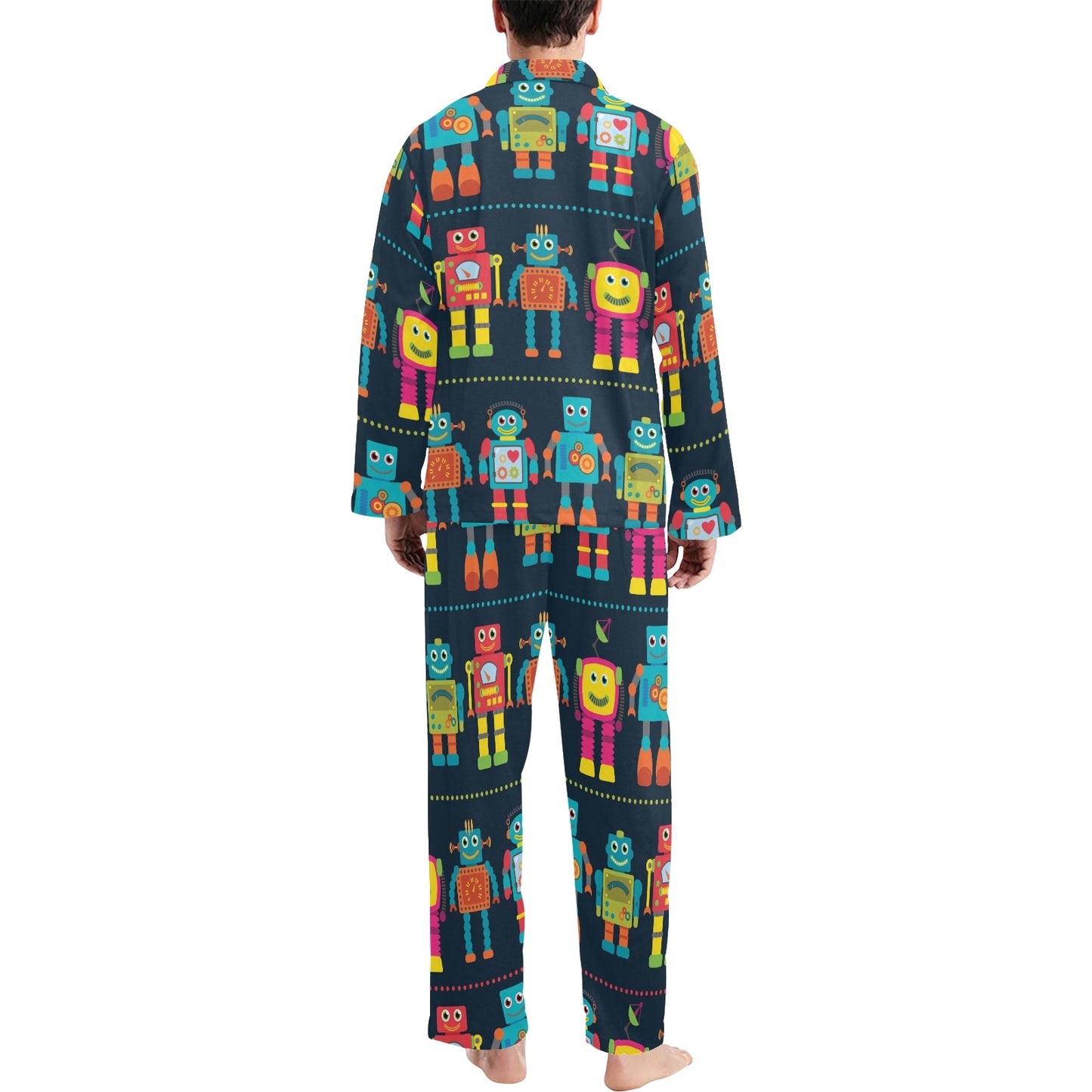 Robot Pattern Print Design A01 Men's Long Pajama Set