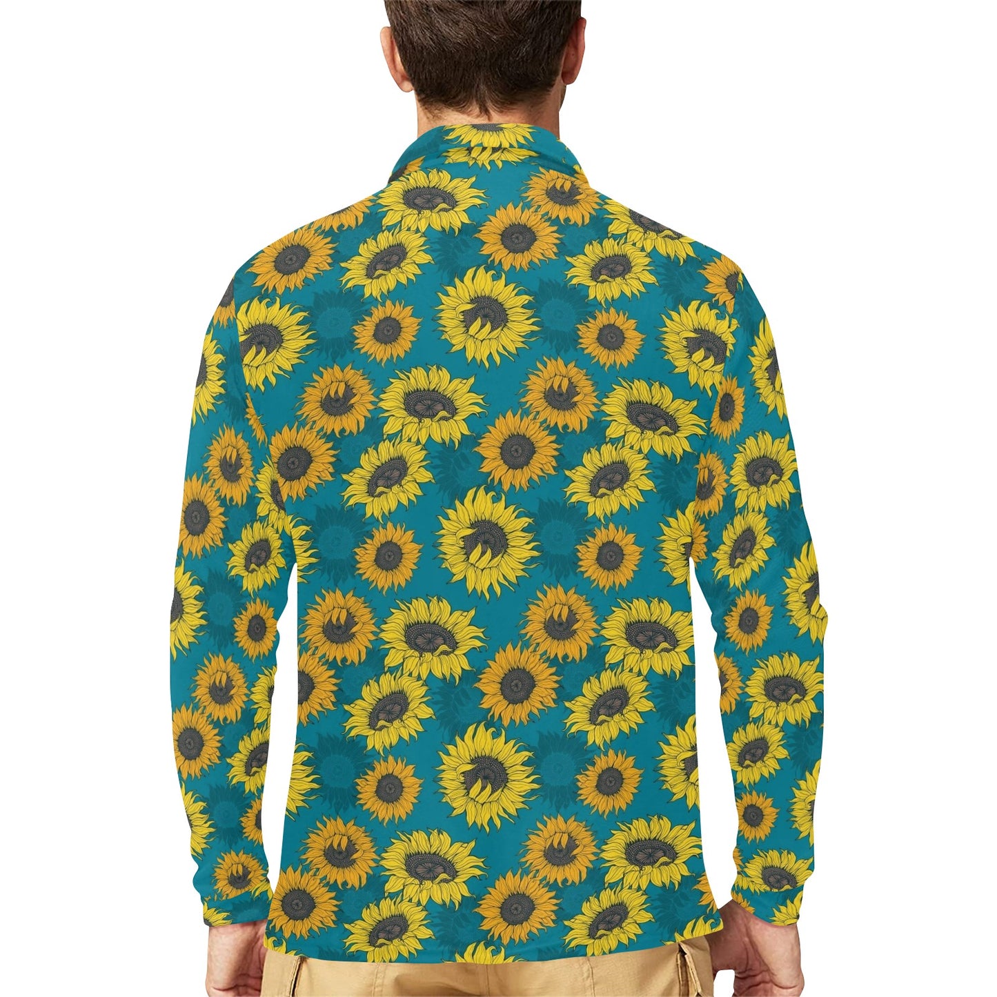 Sunflower Print Design LKS301 Long Sleeve Polo Shirt For Men's