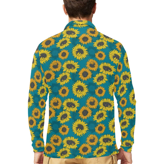 Sunflower Print Design LKS301 Long Sleeve Polo Shirt For Men's