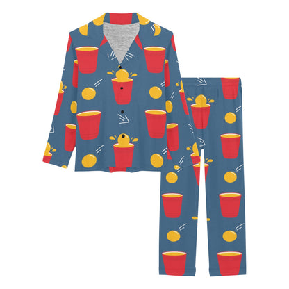 Beer Pong Pattern Print Design 02 Women's Long Pajama Set