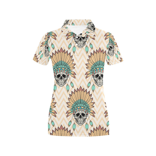 Indian Skull Pattern Women's Polo Shirt
