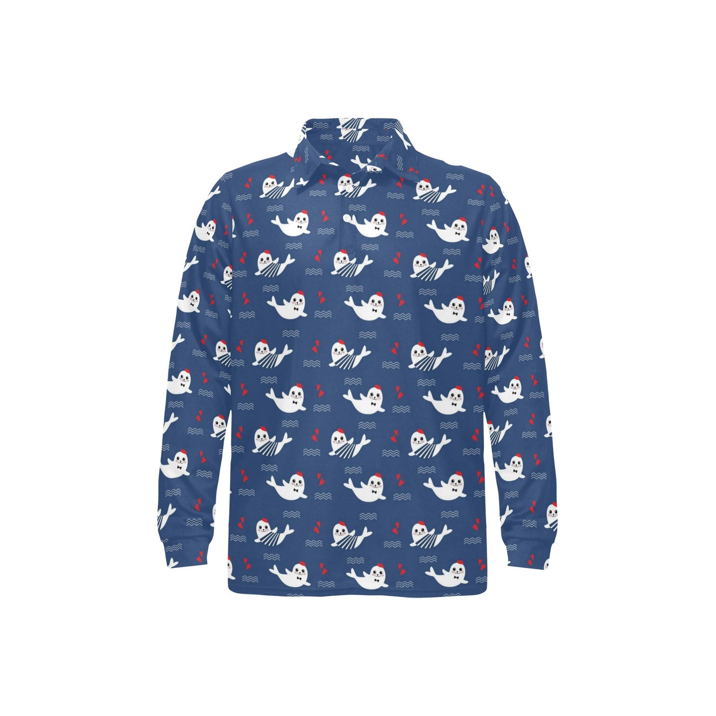 Sea Lion Print Design LKS403 Long Sleeve Polo Shirt For Men's