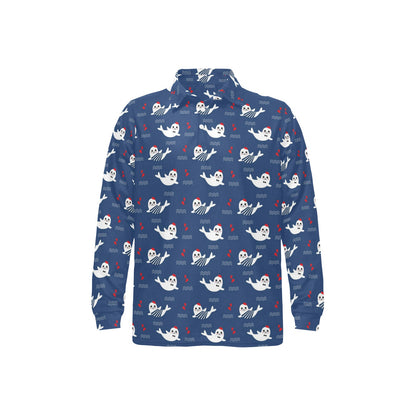 Sea Lion Print Design LKS403 Long Sleeve Polo Shirt For Men's