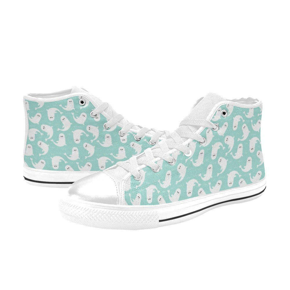 Sea Lion Print Design LKS401 Men's High Top Canvas Shoes