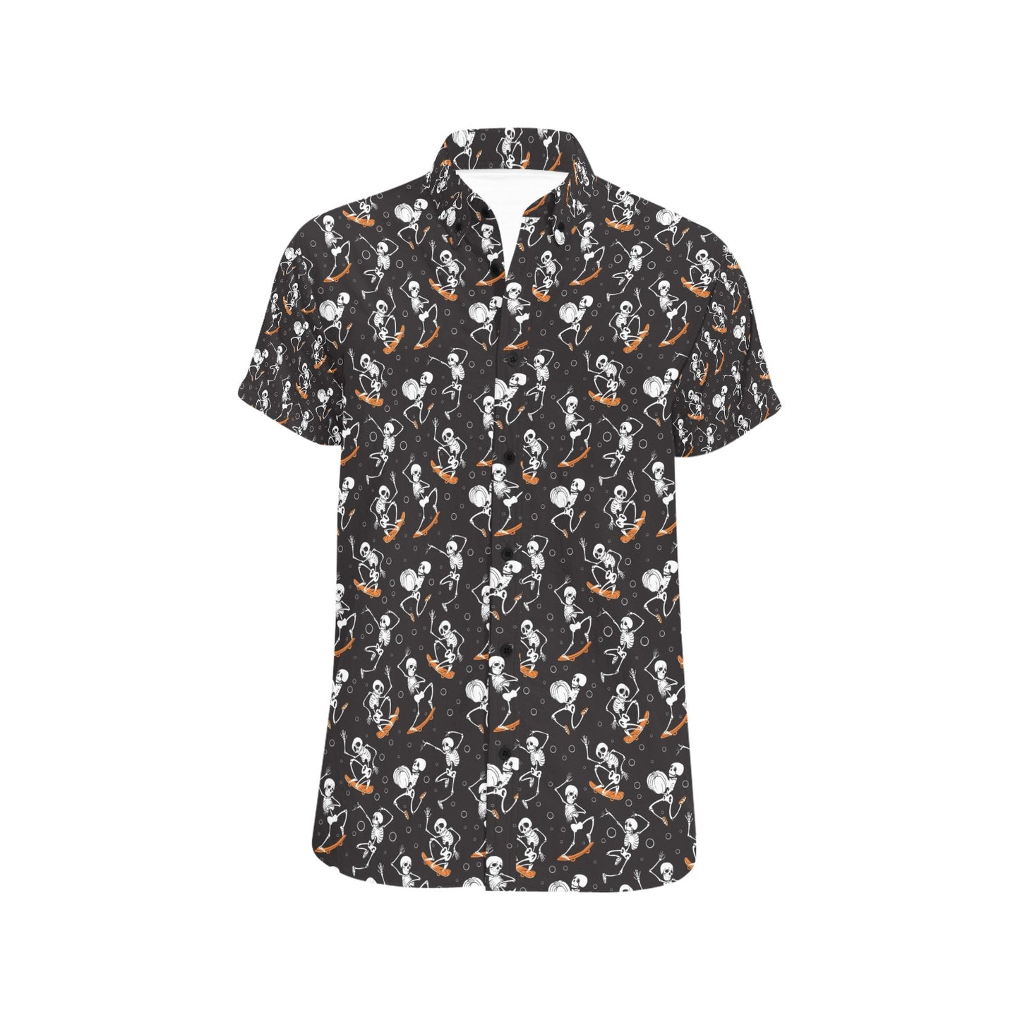 Skateboard With Skeleton Print Design LKS303 Men Short Sleeve Button Up Shirt