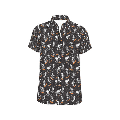 Skateboard With Skeleton Print Design LKS303 Men Short Sleeve Button Up Shirt