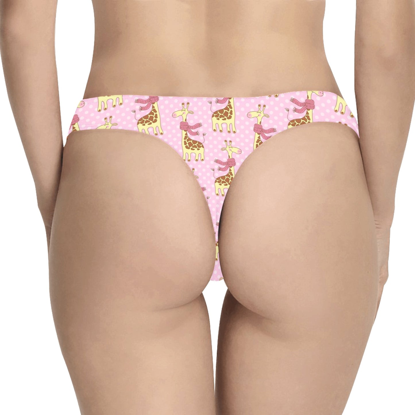 Giraffe Cute Pink Polka Dot Print Women's Thongs