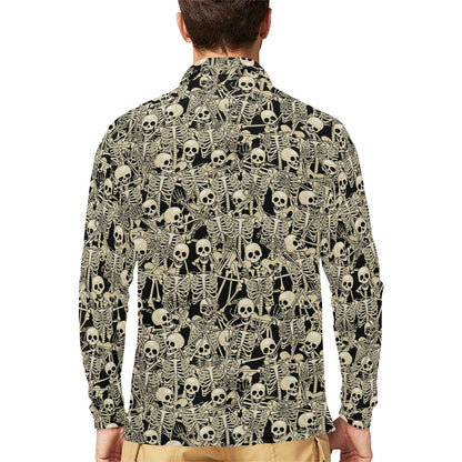 Skeleton Design Print Long Sleeve Polo Shirt For Men's