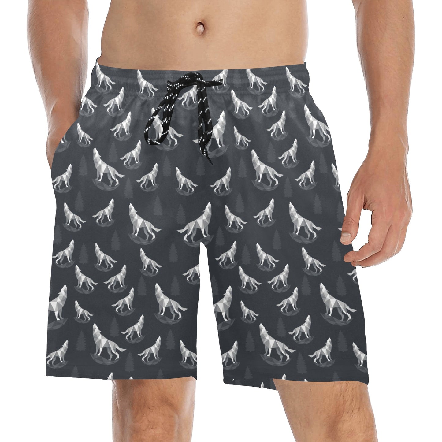 Wolf Print Design LKS303 Men's Swim Trunks Beach Shorts
