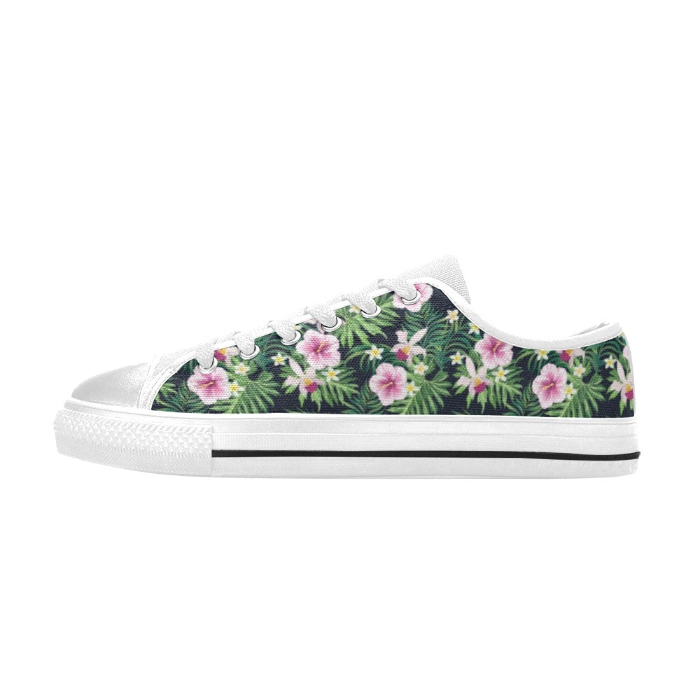 Hibiscus Tropical Print Design LKS309 Women's White Low Top Shoes