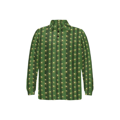Cactus Skin Print Pattern Long Sleeve Polo Shirt For Men's