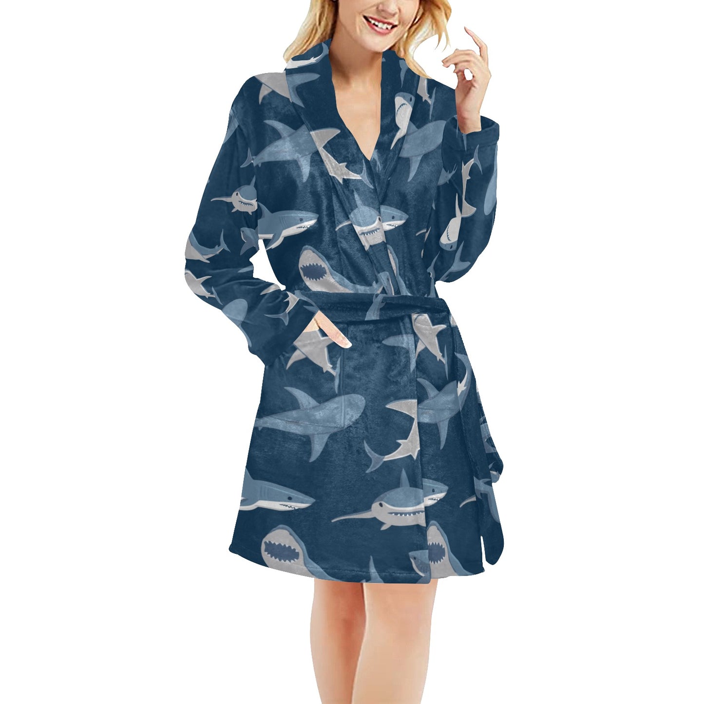 Shark Action Pattern Women's Fleece Robe