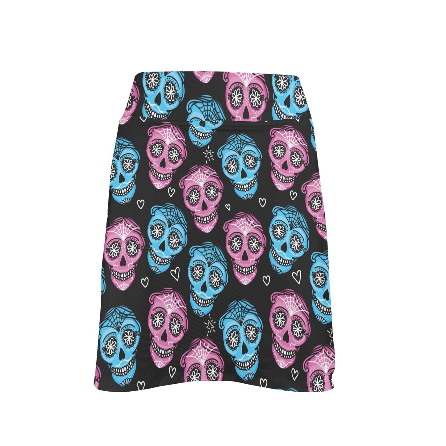 Day of the Dead Skull Print Pattern 17" Golf & Pickleball Skort with Pockets