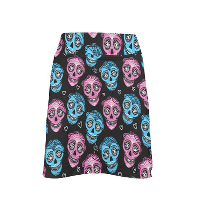 Day of the Dead Skull Print Pattern 17" Golf & Pickleball Skort with Pockets