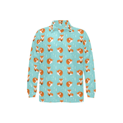 Fox Design Snow Print Pattern Long Sleeve Polo Shirt For Men's