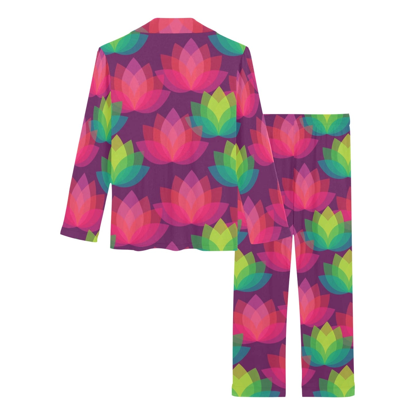 Lotus Pattern Print Design 02 Women's Long Pajama Set