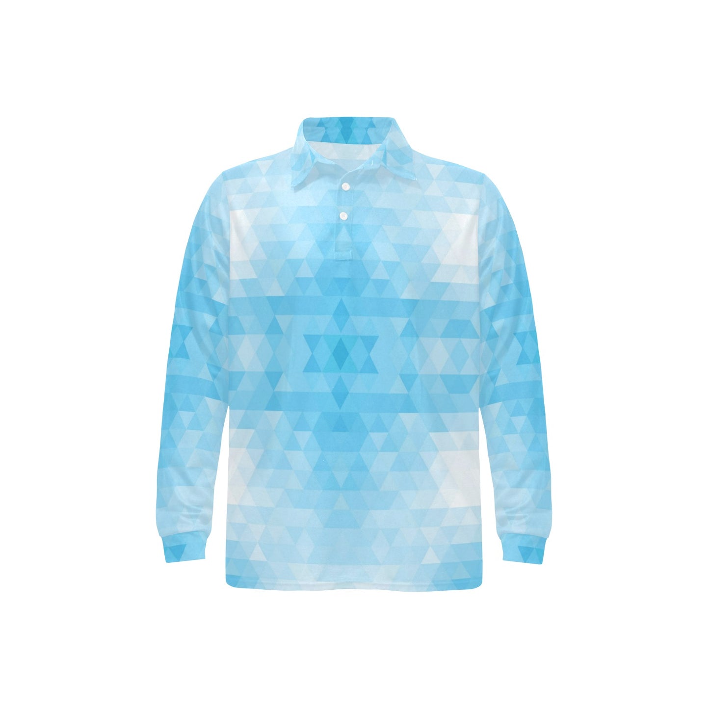 Geometric Blue Pattern Print Design 01 Long Sleeve Polo Shirt For Men's