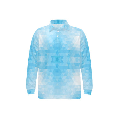 Geometric Blue Pattern Print Design 01 Long Sleeve Polo Shirt For Men's