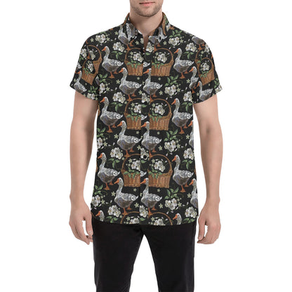Goose Print Design LKS406 Men Short Sleeve Button Up Shirt