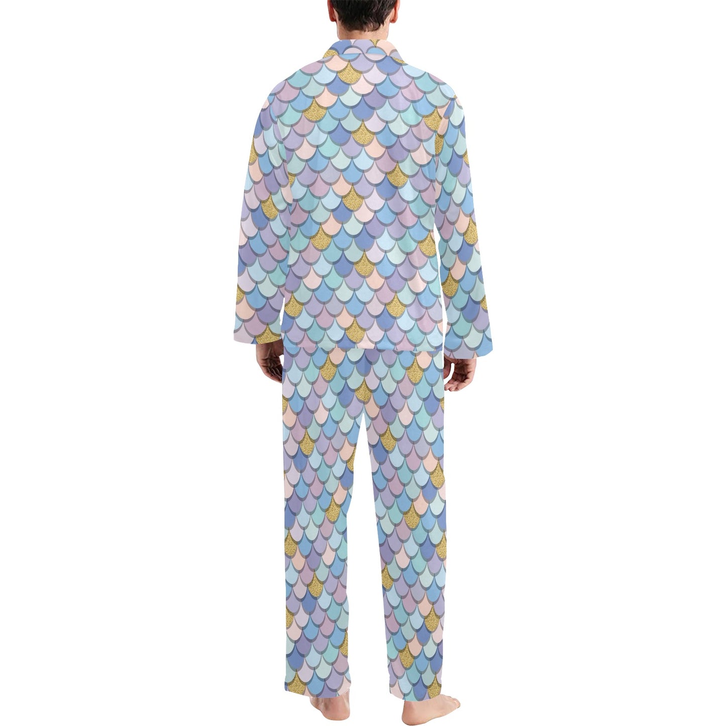 Mermaid Scales Pattern Print Design 05 Men's Long Pajama Set
