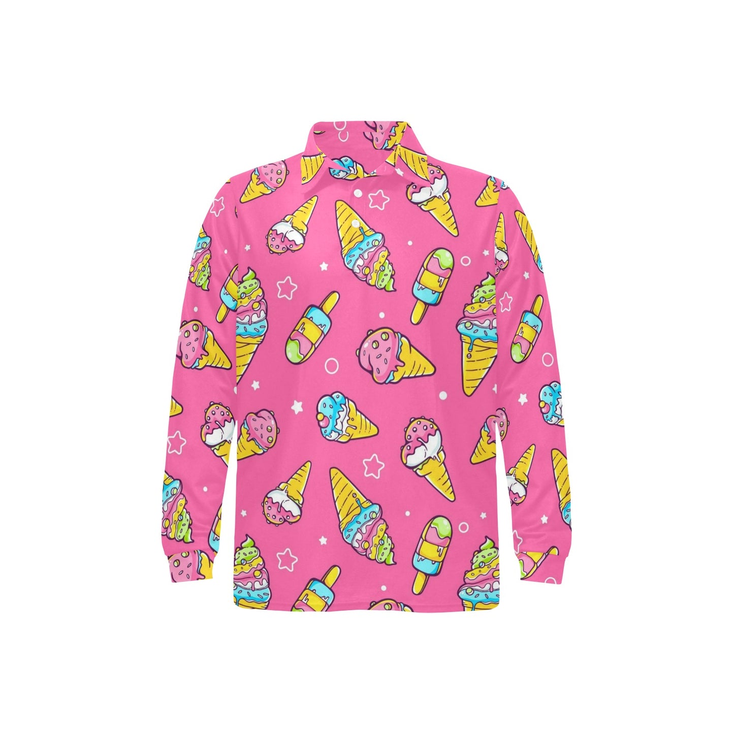 Ice Cream Pattern Print Design IC04 Long Sleeve Polo Shirt For Men's