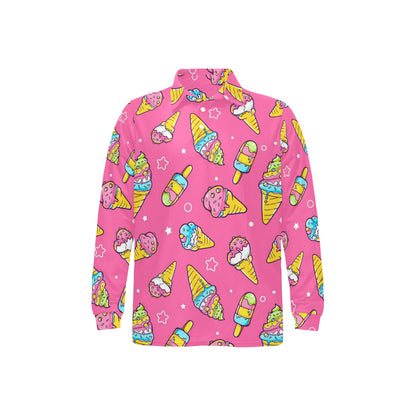 Ice Cream Pattern Print Design IC04 Long Sleeve Polo Shirt For Men's