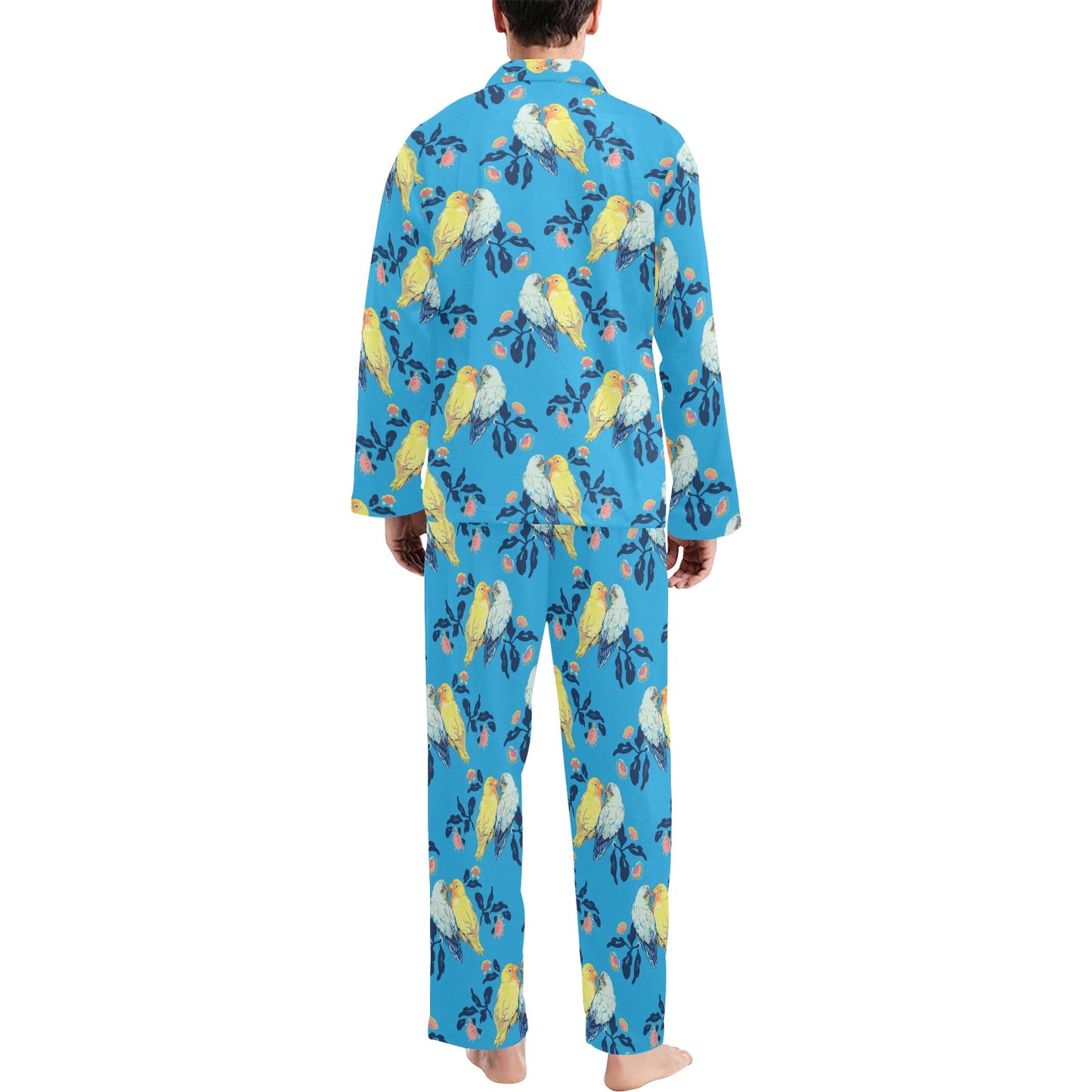 Lovebird Pattern Print Design 03 Men's Long Pajama Set