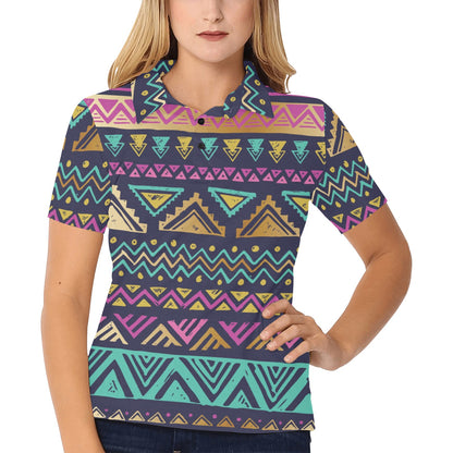 Multicolor Tribal aztec Women's Polo Shirt