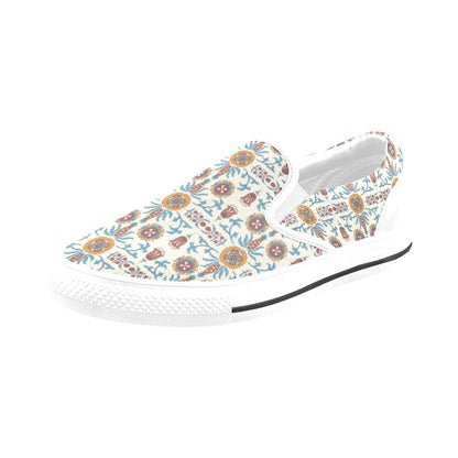 Suzani Print Design LKS301 White Slip Ons Canvas Women's Shoes