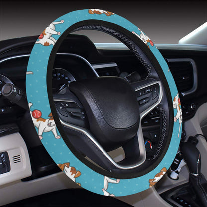Russell Terriers Playing Print Design LKS305 Steering Wheel Cover with Elastic Edge
