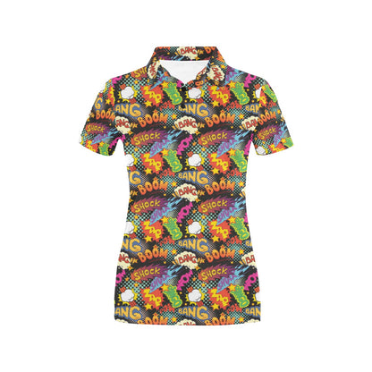 Comic Book Pattern Print Design 01 Women's Polo Shirt
