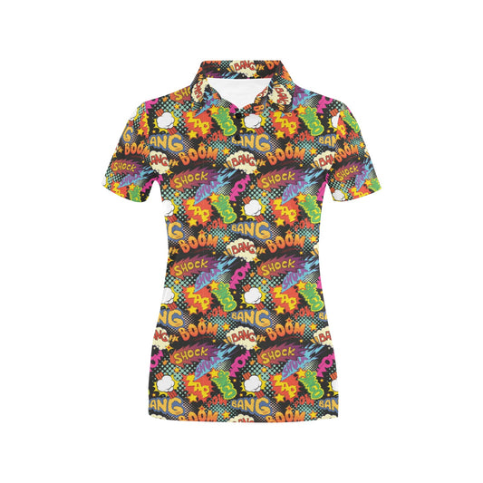 Comic Book Pattern Print Design 01 Women's Polo Shirt