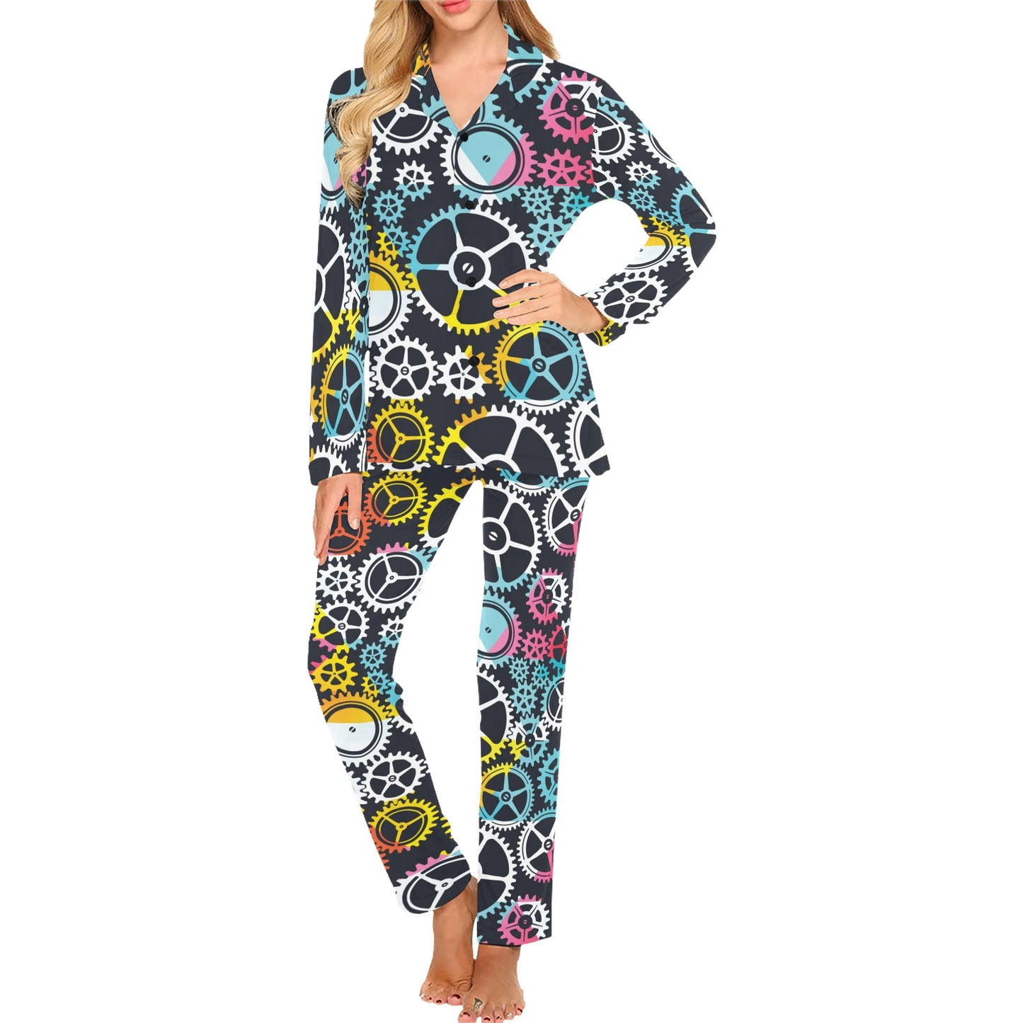 Mechanic Pattern Print Design 02 Women's Long Pajama Set