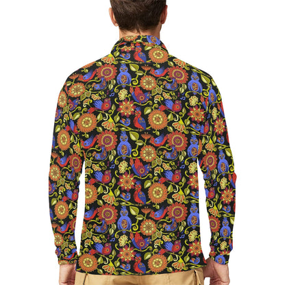Steampunk Bird Design Themed Print Long Sleeve Polo Shirt For Men's