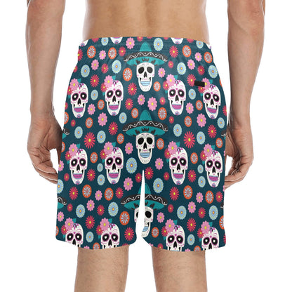 Sugar Skull Print Design LKS308 Men's Swim Trunks Beach Shorts