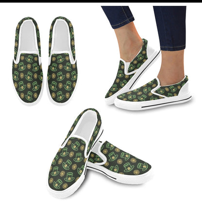 St Patricks Day Print Design LKS308 White Slip Ons Canvas Women's Shoes