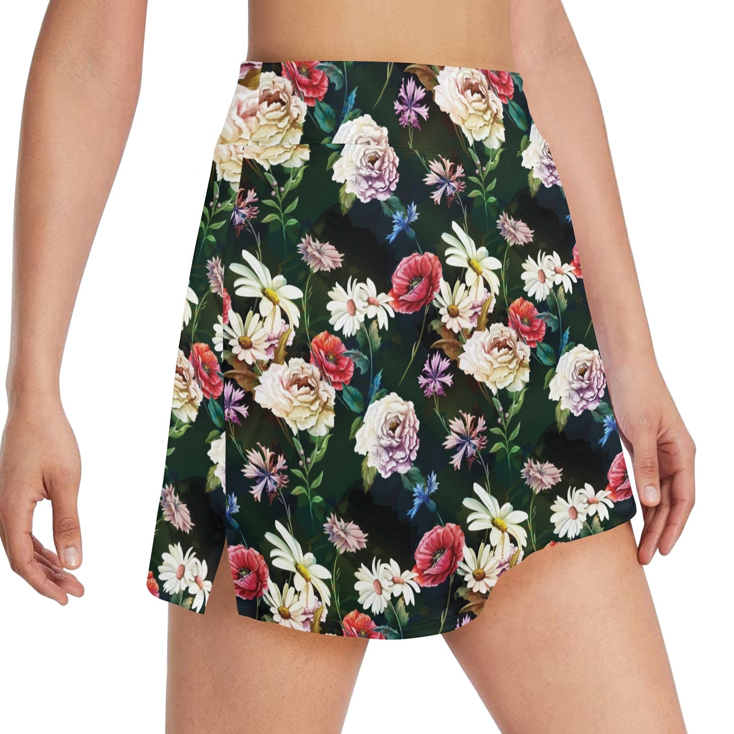 Summer Floral Print Design LKS303 17" Golf & Pickleball Skort with Pockets