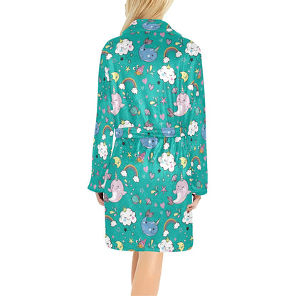 Narwhal Pattern Print Design 04 Women's Fleece Robe