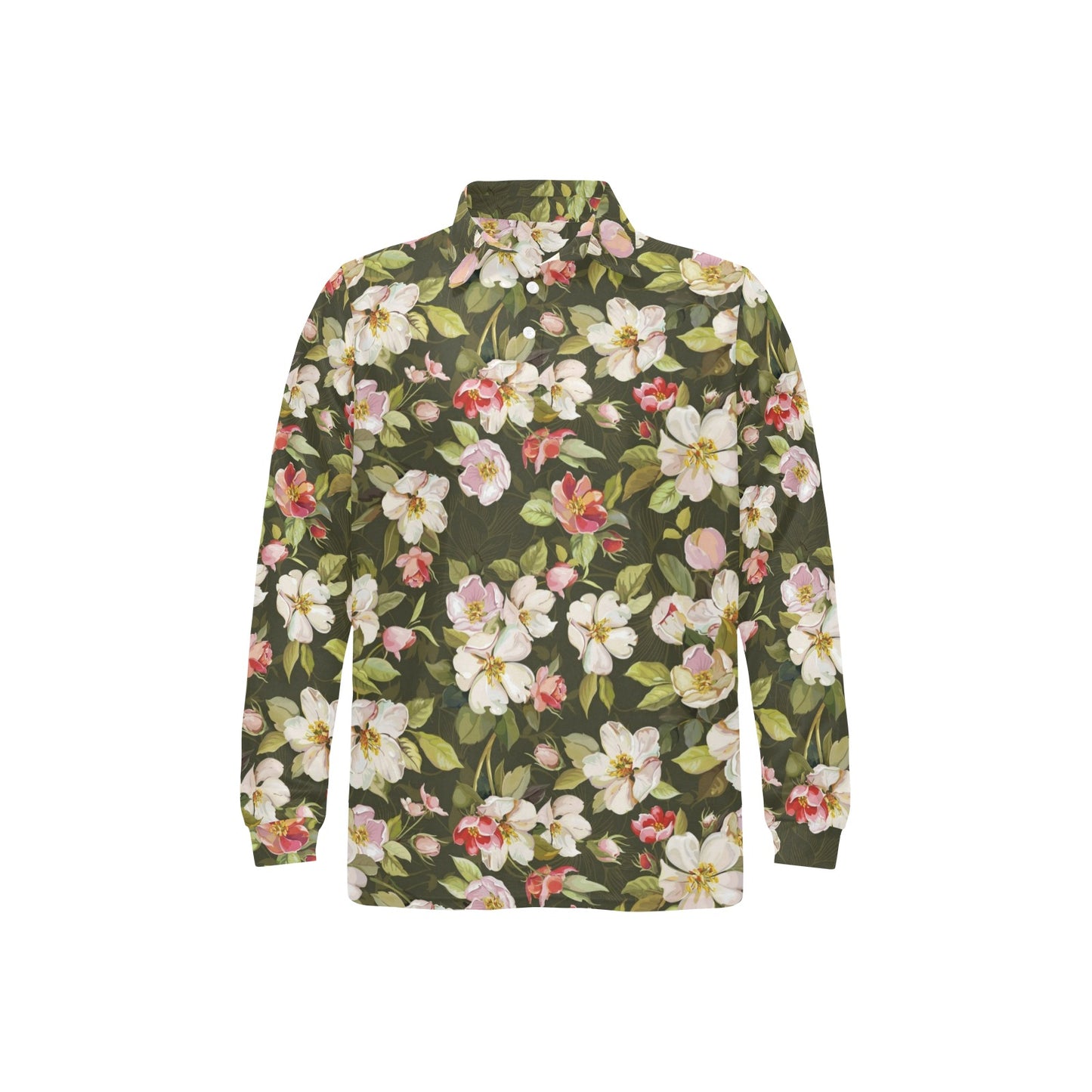 Apple blossom Pattern Print Design AB01 Long Sleeve Polo Shirt For Men's