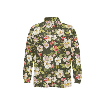 Apple blossom Pattern Print Design AB01 Long Sleeve Polo Shirt For Men's