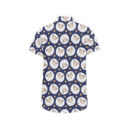 Sheep Print Design LKS402 Men Short Sleeve Button Up Shirt